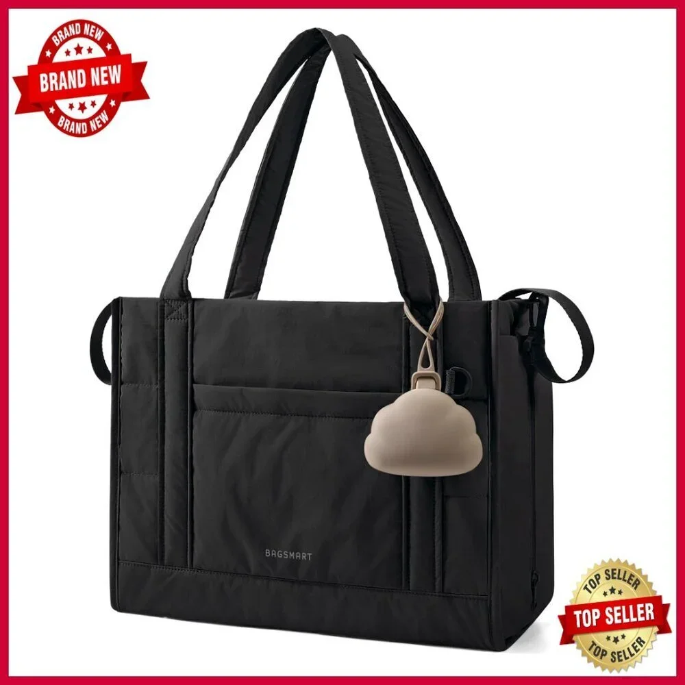 Large Puffer Tote Diaper Bag with Insulated Pockets, Water Resistant
